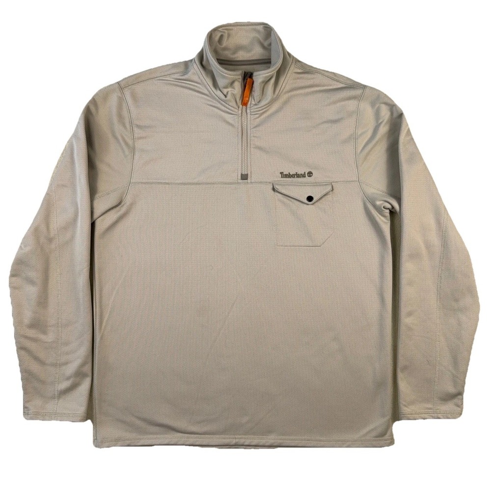 Timberland Mens Large Beige Lightweight Performance Quarter Zip Pullover Sweater